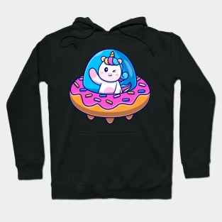 Cute Unicorn Flight With Donut UFO Cartoon Hoodie